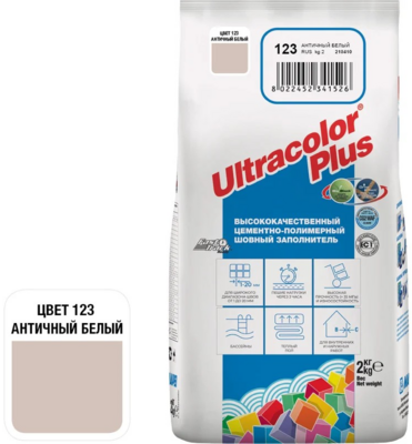 Затирка цементная MAPEI ULTRACOLOR PLUS № 123/2 кг (Античный белый)