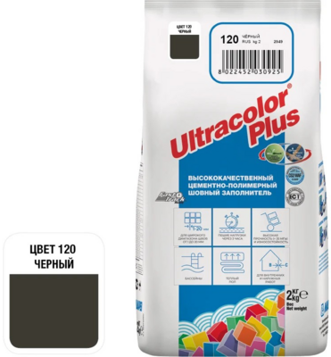 Затирка цементная MAPEI ULTRACOLOR PLUS № 120/2 кг (Чёрный)