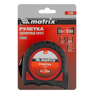 Рулетка Strong 5 м х 19 мм, обрезиненный корпус Matrix 31080
