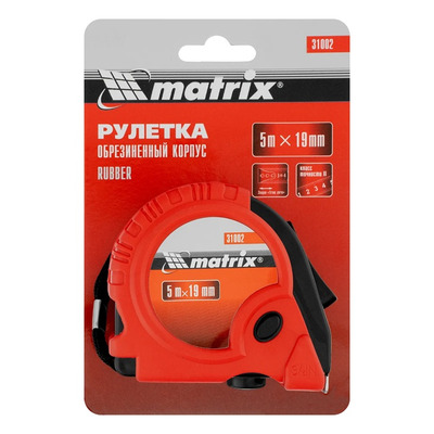 Рулетка Rubber 5 м х 19 мм, обрезиненный корпус Matrix 31002