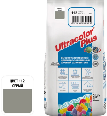 Затирка цементная MAPEI ULTRACOLOR PLUS № 112/2 кг (Серый)