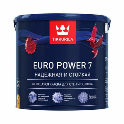 Краска TIKKURILA EURO POWER 7 моющаяся для стен и потолка, матовая, база A 9л 700001121