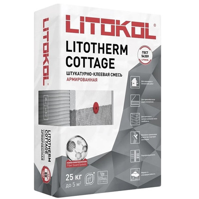 Штукатурно-клеевая цементная смесь Litokol (Литокол) Litotherm Cottage (Коттедж) 25 кг