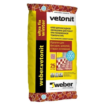 Клей для фасадной облицовки Vetonit Ultra Fix Winter 25 кг Зима